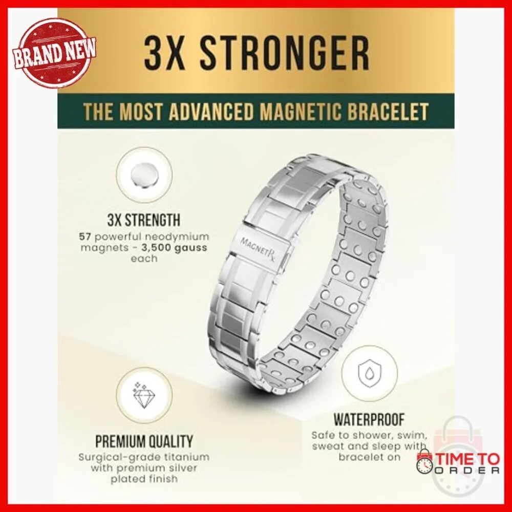 Men's Titanium Magnetic Bracelet Adjustable 9.1 Inch with Fold-Over Clasp